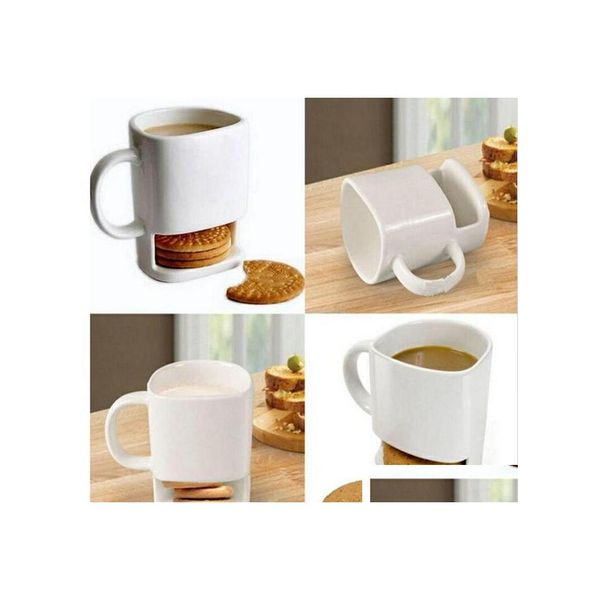 Kaffee -Tee -Sets Keramik Tasse Set weiße Kekse Milch Dessert Tassen Seitentaschen Halter für Home Office 250ml Zwl64wll Dro DHTGL