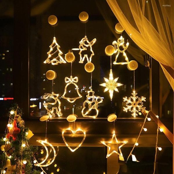 Decorações de Natal Luzes LEDs estrela veados sinos de girland fada cortina de fada luz de corda para 2023 anos de festa de festas decoração de férias de casamento