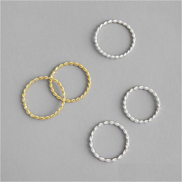 Silber Neue 100 925 Sterling Silber Twist Ringe Für Frauen Weißgold / 18 Karat Farbe Fingerring Einfache Feine Schmuck Drop Lieferung Dhcz8