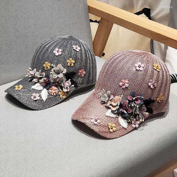 Berretti a sfera 2023 Berretto da baseball floreale da donna Cappelli a rete per l'estate Cappello da sole a tesa lunga Elegante dolce femminile Gorras Para Mujer