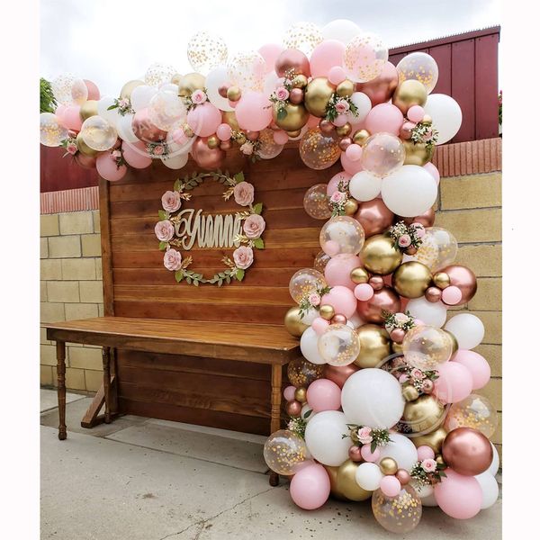 Outros adesivos decorativos 167pcs Rose Gold Balloon Garland Arch Kit Pink Chrome Branco Dia dos Namorados Dia da festa de aniversário Decoração infantil Globos 230110