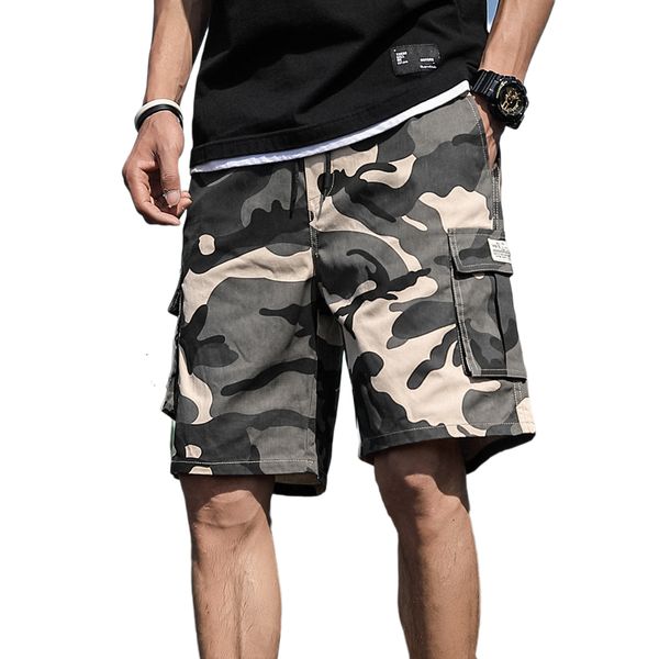 Männer Shorts Sommer Outdoor Camouflage Cargo Tasche Baumwolle Casual Halbe Hosen Mittlere Taille Kordelzug Lose Latzhose 7XL 230110