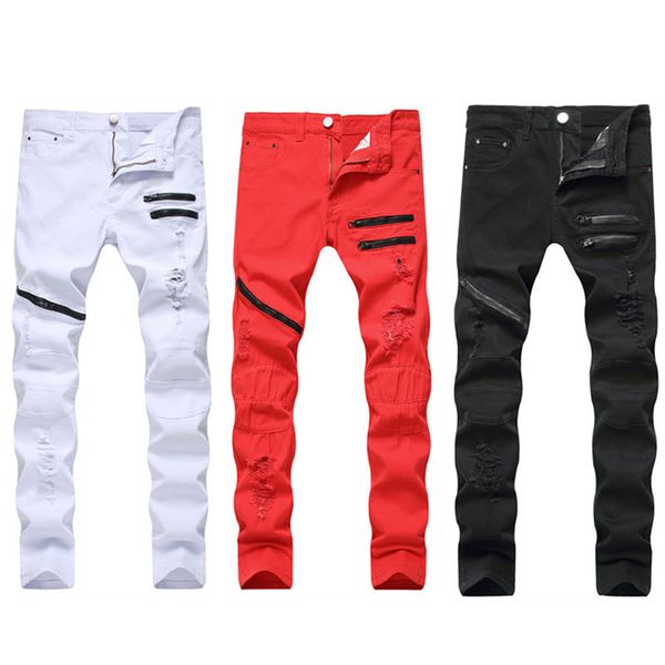 Jeans de jeans angustiados do homem Jeans casual Jeans de três cores Zipper Slim Straight Men touras Spring Summer Summer