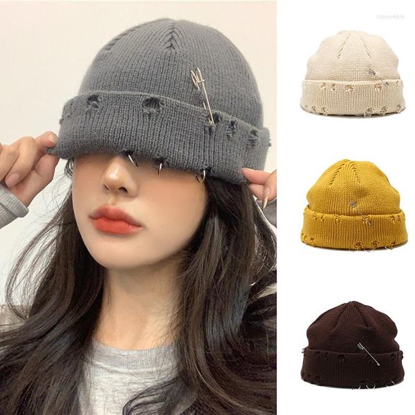 Berretti Autunno E Inverno Foro Lavorato A Maglia Padrone di casa Uomo Donna Retro Cappello Freddo Strada Anello Hip-Hop Arricciato Melone Pelliccia Berretto di Lana