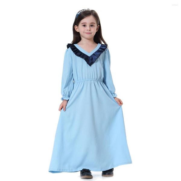 Ethnische Kleidung, muslimische Kinder, solide Kleider, Mädchen, lange Ärmel, modisch, V-Ausschnitt, Thobe, Bolero, Türkei, arabisches Ramadan-Gebet, Kaftan, islamische Kinder