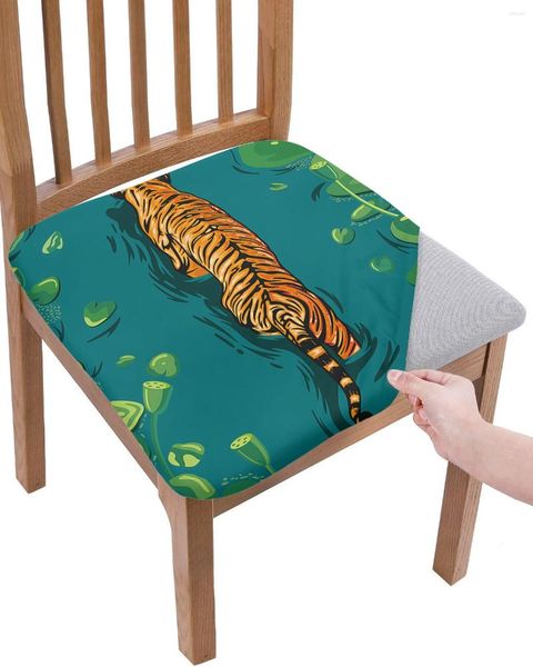 Stuhlabdeckungen Lotus Blattwasseroberfläche Tiger Sitzkissen Stretch Essabdeckung Slippbezüge für das Wohnzimmer im Banquet