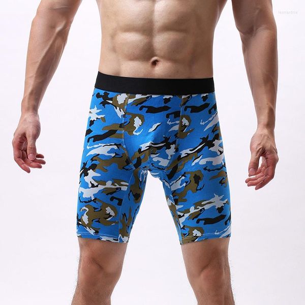 Underpants 4pcs/lotes 5xl Mens Roupa íntima camuflagem Longo boxer shorts de treino esportivo respirável sem costura Trunks Sleep Bottoms