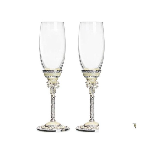 Flashs de quadril gfhgsd copos de vinho de casamento para amor Crystal Champagne Flutes Creative brindando p￩rolas brancas Droga de esmalte em casa gar dhr7a