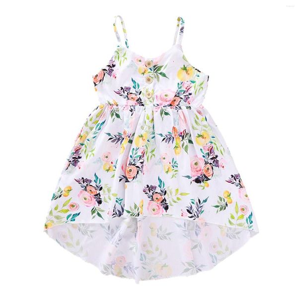 Девушка платья платья для девочек размером 8 младенцев детские без рукавов цветы отпечатки пуговицы подвески Детское место