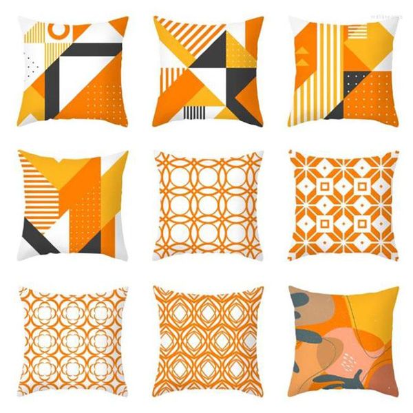 Kissenbezug, Orange, geometrischer Druck, Pfirsichhaut, Stoff, quadratisch, 45 cm, Überwurf, Sofa, Heimdekoration