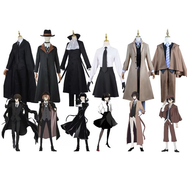 Costumi Anime Bungo Stray Dogs Nakahara Chuuya Akiko Yosano Ryunosuke Akutagawa Nakajima Atsushi Edogawa Rampo Costume Cosplay Abiti Uniformi di Halloween Parrucca