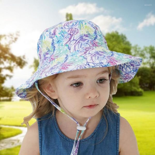 Berretti Cappello da sole per bambini Protezione da spiaggia Secchiello a tesa larga Estate Simpatico cartone animato Berretto classico semplice Neutro Corto piatto