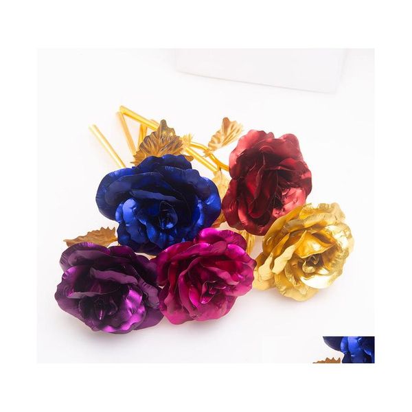 Ghirlande di fiori decorativi 24K Placcato in lamina d'oro Rose Flower Room Decor Dura Amore Decorazioni di nozze Amante Madri creative / Valen Dhq1A