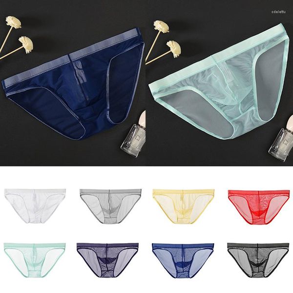 Mutande Biancheria intima sexy da uomo in seta di ghiaccio Slip a vita bassa Mutandine in rete traspirante senza cuciture Vedere attraverso Lingerie Vita morbida