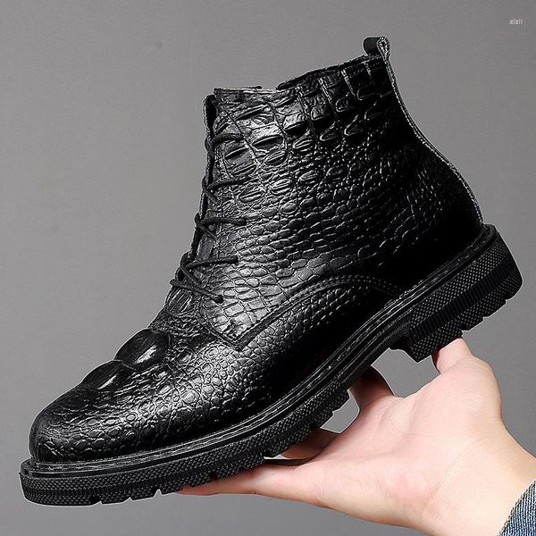 Stiefel männer Große Größe Casual Party Nachtclub Tragen Ankle Alligator Grain Kuh Leder Schuhe Plattform Frühling Herbst Boot Sapatos mann