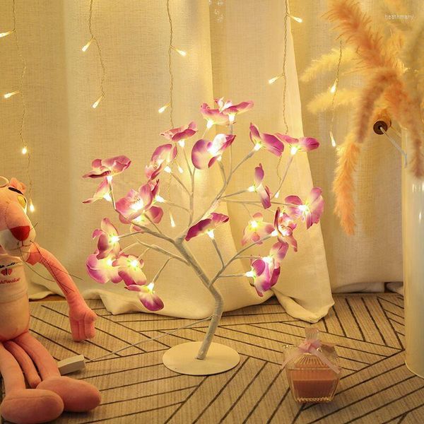 Ночные огни 60 см Светодиодная симуляция Орхидея ветвь 24 лампочки для дома для дома.