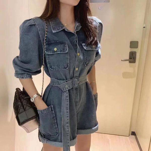 Kadın Tulumları Sonbahar Kore Moda Uzun Kollu Geniş Bacak Tulum Kadın Günlük Kargo Şortları Denim Tulum Kot Playsuit Commishort R