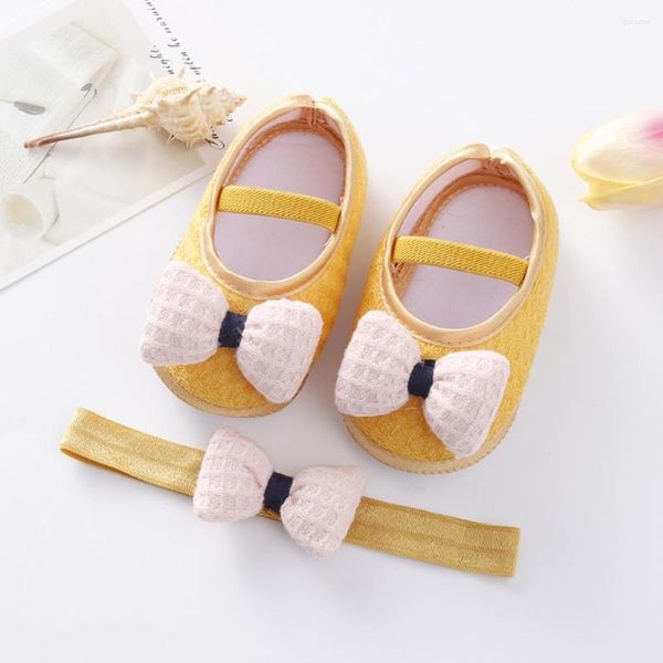 First Walkers Baywell Toddler Princess Wedding 0-12 Meses Born Baby Girls Flats HairBand Infant Cute Bowknot Shoes