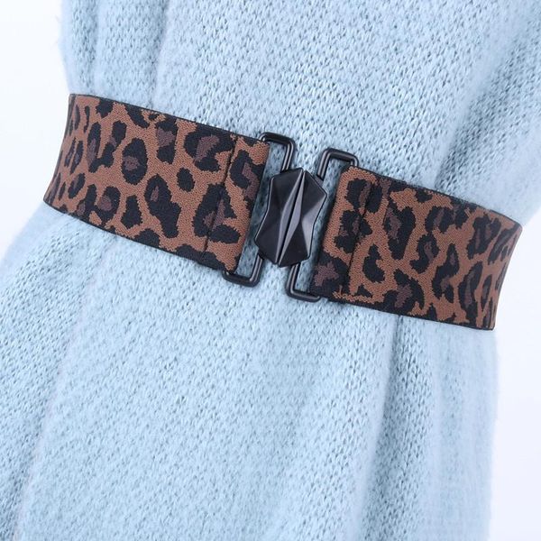Cintos da moda feminina liga de verão fivela de fivela ampla cintura de leopardo para vestir elástico sólido casual cummerbunds plástico preto