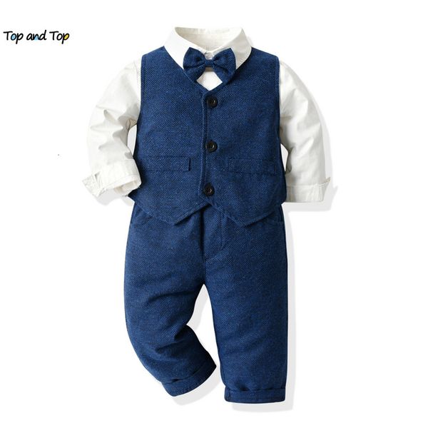 Kleidungssets Top und Top Mode Kleinkind Kinder Jungen Gentleman Kleidungssets Langarm Formelle Anzüge Kinder Jungen Freizeitkleidung 3-teilige Outfits 230110