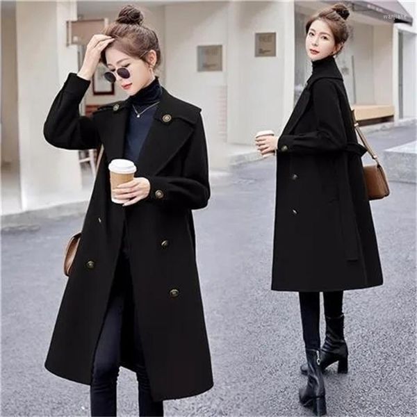 Damen-Trenchmäntel, doppelseitiger Kaschmir-Windjacke-Mantel, Damen-Herbst-Winter 2023, High Sense, koreanisches Temperament, lange Wolljacke, weiblich