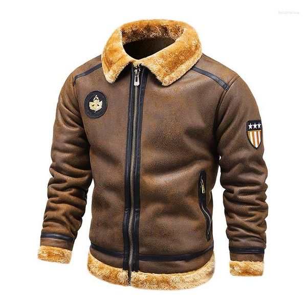 Giacche da uomo Uomo Pu Pelle Inverno Collo in pelliccia Foderato in pile Capispalla Parka per abbigliamento maschile Termico vintage