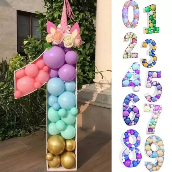 Decorazione per feste 73 cm Numero grande Cornice Stand Palloncino Scatola di riempimento Fai da te Baby Shower Giungla Compleanno Lettera 1 2 3 Mosaico Anniversario Nuovo ss0110