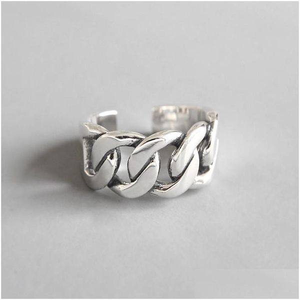Серебряный новый винтажный стиль широко открытый размер кольца для женщин Retro 925 Serling Sier Fraided Link Chain Заявление о выпуске Drop Drowel Dhuwa