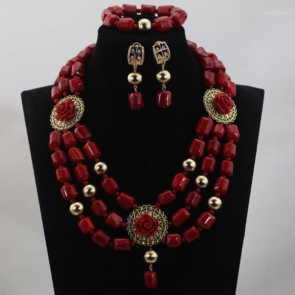 Серьги ожерелья устанавливают качество вино красные коралловые бусины подвеска подвеска.