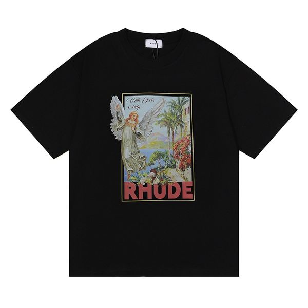 21SS Designer Rhude Herren-T-Shirts mit Buchstaben, laminierter Druck, kurze Ärmel, High Street, US-Größe M-XL