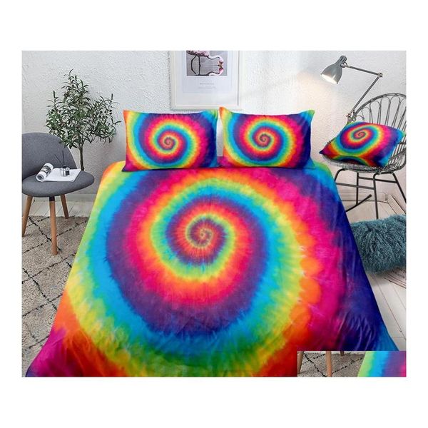 Set di biancheria da letto 3 pezzi Hippie Rainbow tintura tintura colorf microfibra dumpone er set matrimoniale letto 3pcs tinto di casa tessuti drop drop drop drop dropelese dhaq8