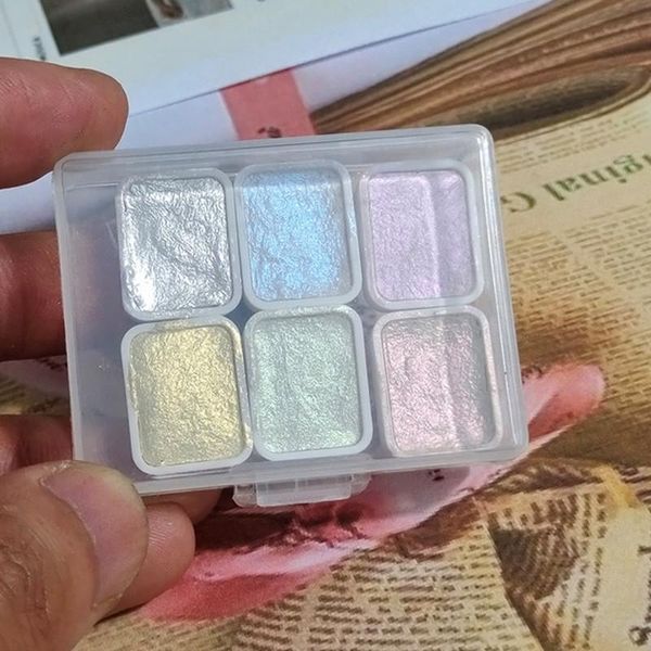 Nagelglitzer 6pcs Blühen Farben Aquarellpulver für Nägel abstrakte Kunstpigment Magie Pearl Chrom Polish Maniküre