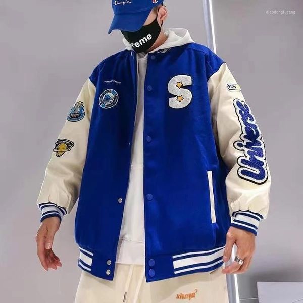 Jackets masculinos 2023 Hip Hop Baseball Jacket Men Mulher Furry Letters Borderyer Loose Varsity