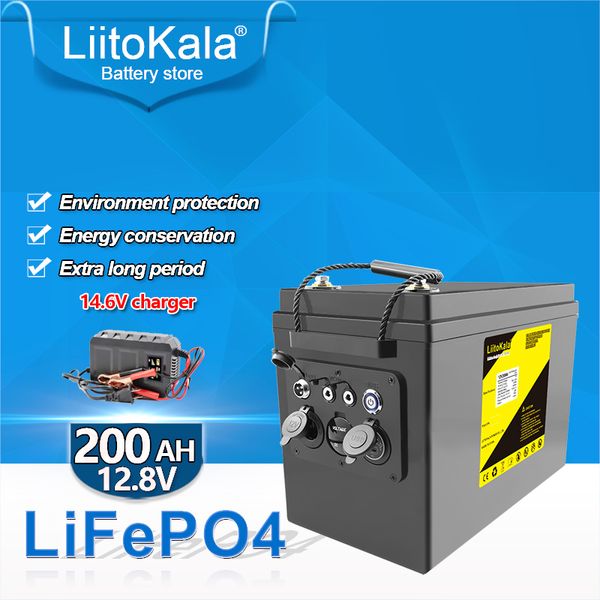 Batteria LiitoKala 12.8V100AH 120AH 200AH lifepo4 Batteria ricaricabile 12V fai-da-te QC3.0 Tipo-C USB per campeggio fuoristrada esterno Uscita RV / Uscita 5V / 12V