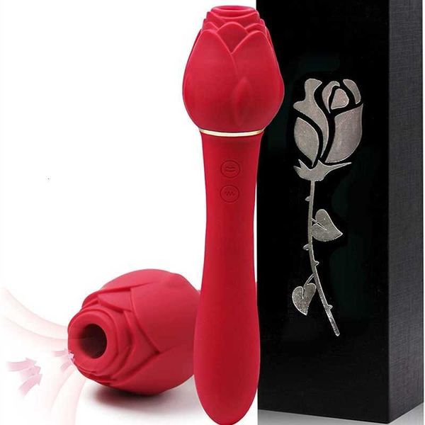 Massagegerät für Erwachsene, 2-in-1, Rosenform, lang, bunt, schwarz, rot, rosa, Klitoris, Vagina, Saugen, Saugen, vibrierendes Sexspielzeug, Dildo-Vibrator für Frau