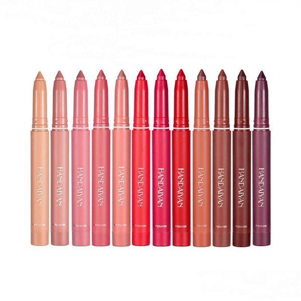 Lippenstifte Handaiyan Liner Ganzer Verkauf Lipstick Bleistift Buntstifte Matite Labbra Matt wasserdicht leicht zu tragen langlastend natürliches 12 ri dhzot