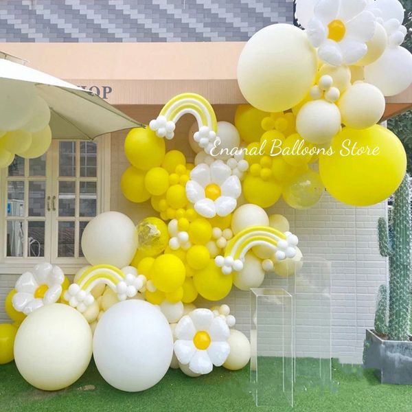 Altri adesivi decorativi Kit ghirlanda di palloncini margherita bianca Matrimonio Decorazioni per feste di compleanno Giallo Rosa Viola Blu Lattice Baby Shower 230110