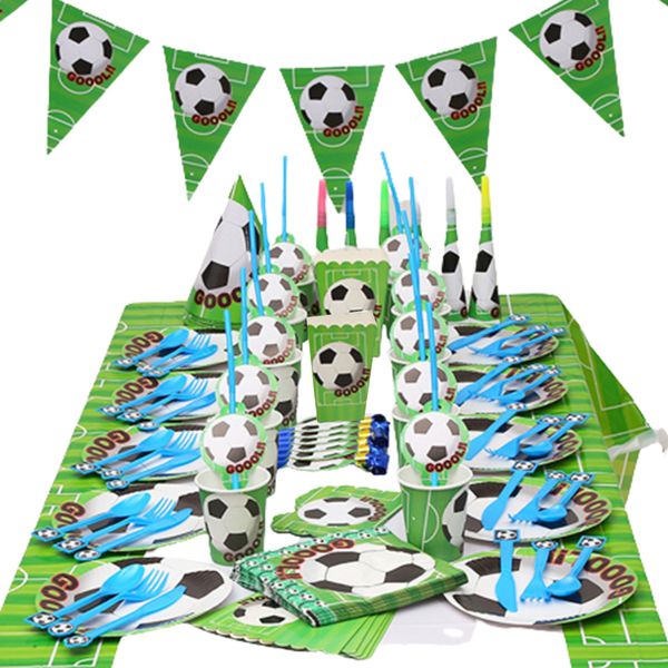 Dininanete descartável 61pcslot futebol tema de tabela de tabela de tabela de taco de mesa de mesa de mesa Festa de crianças favorece a decoração de meninos de futebol 230110