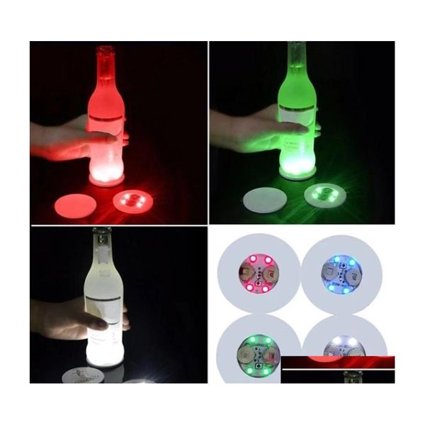 Mats Pads Mini Glow LED Coaster Yanıp Sönen Yaratıcı Ayakta Işık BB Şişe Kupası Sticker Club Bar için Ev Partisi Damla Dhx2f Teslimat