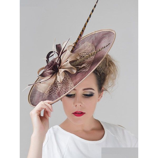 Boinas fascinadoras fascinadoras Hat festa Casamento Sinamay Brim Fedora Capacete acess￳rios de cabelo 221107 Drop Deliver