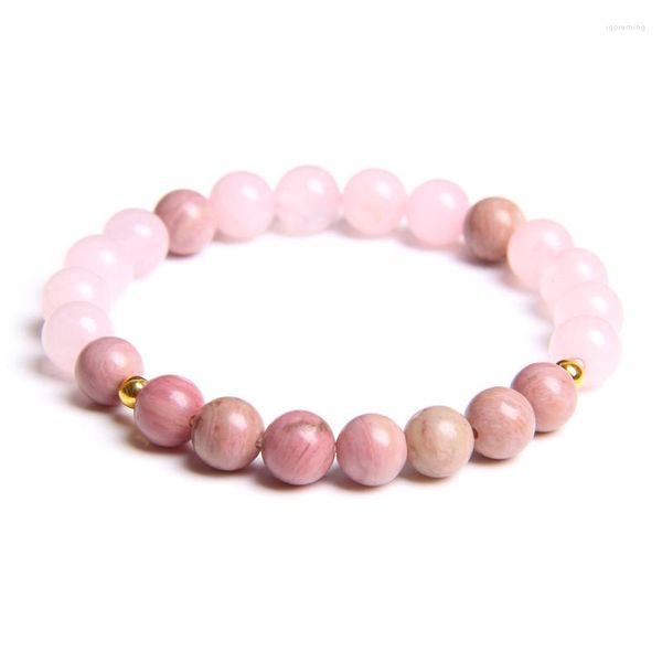 Strand Bracciale elastico da donna Quarzi rosa naturali Perline di pietra Braccialetti per ragazza Braccialetti di rodocrosite di perle Gioielli di agata rossa