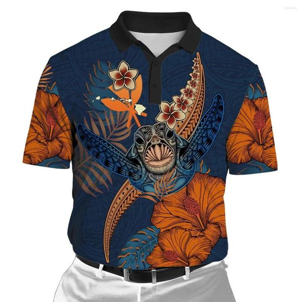 Herren Polos Hawaii Poloshirt Polynesische Schildkröte Tattoo Blumen 3D Gedruckt Männer Für Frauen Kurzarm Sommer T-shirt POL-03