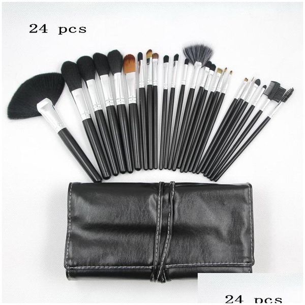 Make-up-Pinsel, 24-teiliges Pinsel-Set, Ziegenhaar, Ledertasche, Beauty-Tool, Coloris, professionelles Kosmetik-Make-up-Set, Drop-Lieferung, Heal Dhopx