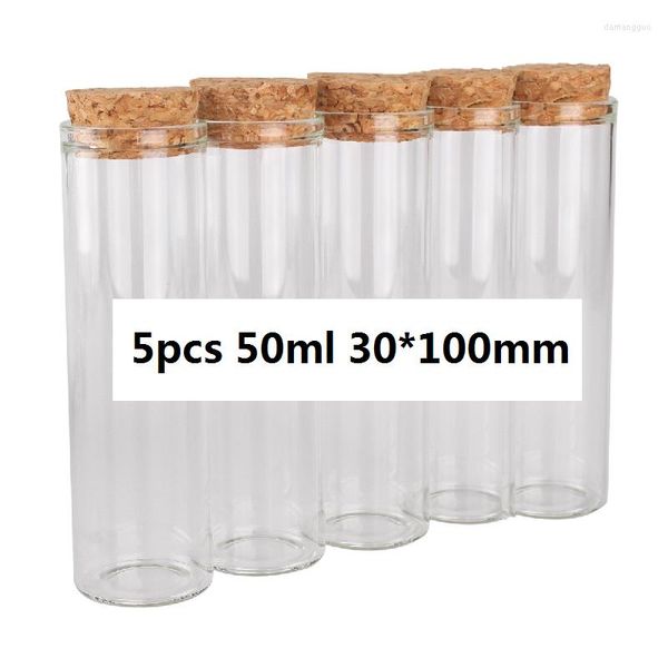 Garrafas de armazenamento 5pcs 50ml 30 100mm Tubos de teste garrafa de vidro com tampas de cortiça Jarros de jarros vasos Spice for Art Craft