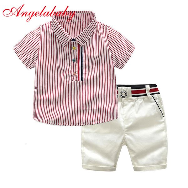 Set di abbigliamento Abiti estivi da uomo per bambini a righe top a maniche corte pantaloncini bianchi 2 pezzi set di abbigliamento per bambini neonati abiti da festa 230110