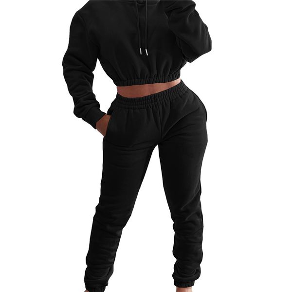 Neue Großhandel Fleece Trainingsanzüge Frauen Jogger Anzüge Herbst Winter Kleidung Langarm Mit Kapuze Hoodie und Hosen Zwei Stück Set Casual Sweatsuits Schwarz Sportswear 8538