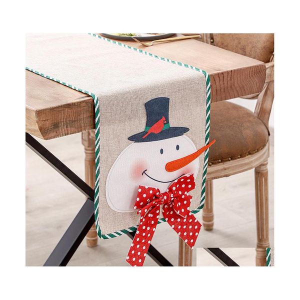 Decora￧￵es de Natal Adoro linho Old Man Snowman Table Flag da bandeira caseira de insa￧￣o tapete de f￩rias de f￩rias Tooel de mesa Layout Drop Deliv Dh7wx