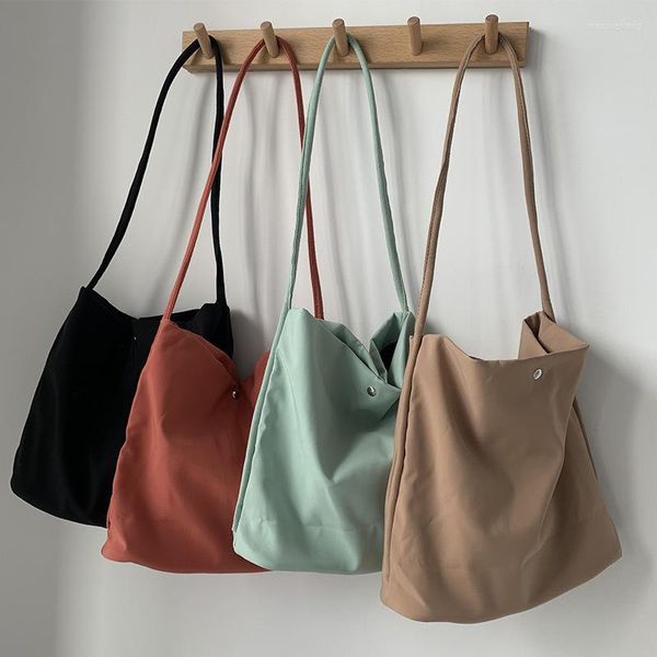 Borse a tracolla Borsa in stoffa color caramello Piccola borsa da lavoro per studenti in tela di nylon tinta unita fresca e semplice