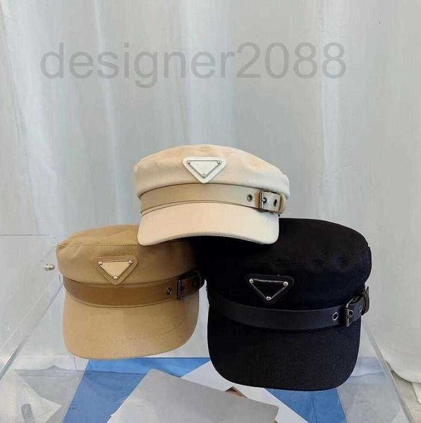 Berets Designer Mode Damen Baskenmütze Hut mit Gürteln für Frauen Einfache Newsboy Hüte Metall Dreieck Schwarz Flat Top Caps Winddicht Pure 6OZE