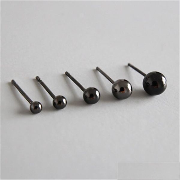 Argento 2.5Mm M 4Mm 5Mm 6Mm Orecchino a bottone con perline rotonde nere per le donne 100 Genuine 925 Sterling Sier Ear Piercing Color Drop Delivery Je Dhmzl